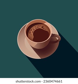A cup of coffee with bubbles on a contrasting bright background with a hard shadow. Morning espresso. Stylish minimalism, design in a vector