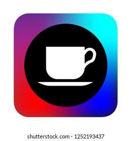 cup of Coffee cafe icon, with abstract background, black round and white icon, modern concept, colored background, glyph icon