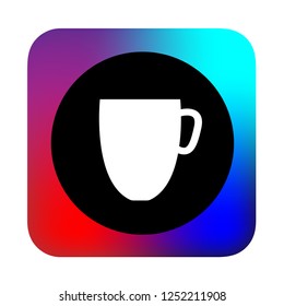 cup of coffee, cafe icon, with abstract background, black round and white icon, modern concept, colored background, glyph icon