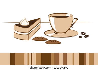 cup of coffee cake and cookies vector illustration EPS10
