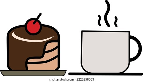 Icono de la copa de café y pastel