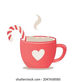 Cup of coffee with a candy cane. Christmas mood. Vector illustration