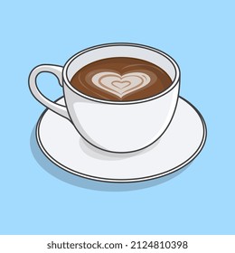Cup Of Coffee Cartoon Vector Illustration. Coffee Cup Flat Icon Outline