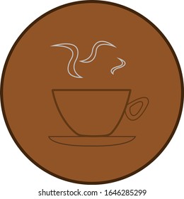 cup of coffee and chaotic gray steam round brown logo for design concept of popular hot drink