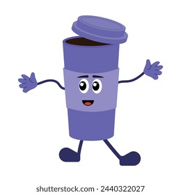 Cup of coffee character is cheerful and friendly