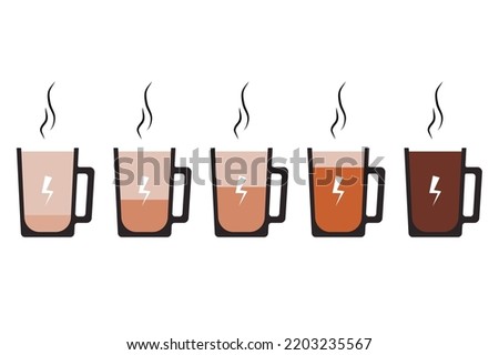 Cup of coffee with charge of energy level and cheerfulness. Vector illustration. Energy coffe level, aroma taste, cappuccino battery, grunge ingredient, aromatic charge, isolated caffeine