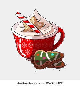 Cup with coffee. Christmas cookies