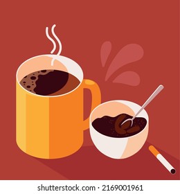 cup of coffee and cigar, isometric