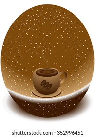 A cup of coffee in a circle.