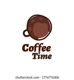 Cup of coffee in a circle of coffee and white background - Vector Illustration