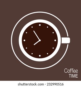 Cup of coffee with clock on its surface. Coffee time, coffee break concept