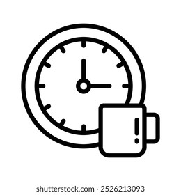 A cup of coffee with clock showing concept of coffee time icon
