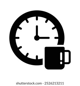 A cup of coffee with clock showing concept of coffee time icon