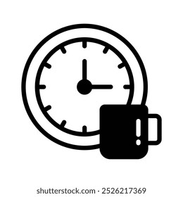 A cup of coffee with clock showing concept of coffee time icon