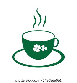 cup of coffee with clover leaves for St. Patrick's Day party, vector icon