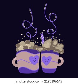Cup of coffee or cocoa with marshmallow and foam