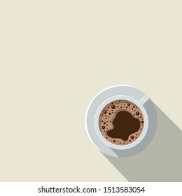 A cup of coffee. Color flat vector background illustration with place for your text.