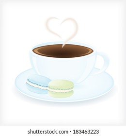 Cup of coffee with colourful macaroons 