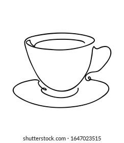 Cup cup of coffee continuous line art hand drawing. Coffee house logo. Outline style drawn sketch vector illustration