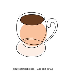 Cup cup of coffee continuous line art hand drawing. Coffee house logo. Vector.