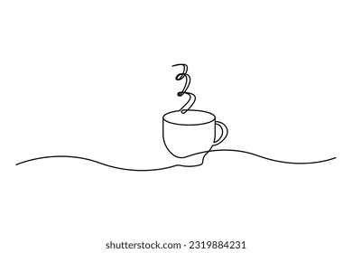 Cup of coffee continuous line drawing. Teacup one line art. Vector illustration. Stock image.