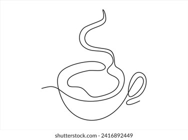 Cup of coffee continuous line drawing. Teacup one line art. Vector illustration.	
