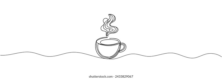 Cup of coffee continuous line drawing. Teacup one line art. Vector illustration.