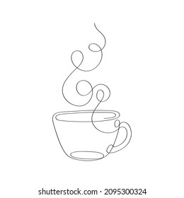 Cup coffee continuous one line drawing. 