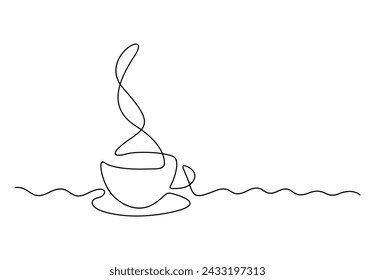 Cup of coffee continuous one line drawing. Coffee house logo. Vector illustration. Pro vector