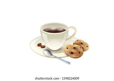 cup of coffee and cookie vector illustration
