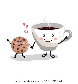 Cup of coffee with cookies cartoon characters