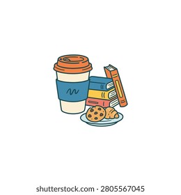 A cup of coffee with cookies on plate