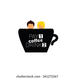 cup of coffee with couple illustration