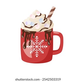 Cup of coffee with cream Christmas beverage. Vector illustration Hot drink, cocoa, coffee, tea