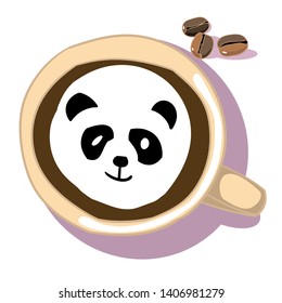 A cup of coffee, with cream, the image of a panda on the cream, color vector image, the design of cafes and restaurants, catering shops