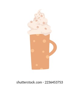 A cup of coffee with cream and powder. Christmas and New Year illustration for decor, advertising, prints, decoration. Vector illustration for web
