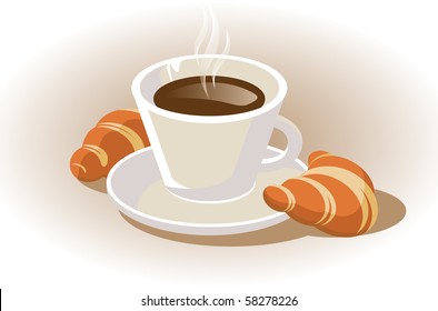 cup of coffee with croissant