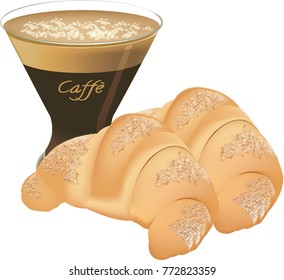 cup of coffee with croissant