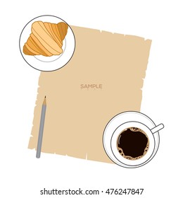 Cup of coffee, Croissant Bread on white background vector illustration
