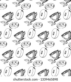 cup of coffee croissant don't seamless texture illustration vector