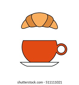 Cup of coffee with a croissant. Flat design. Vector illustration