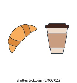 Cup of coffee with croissant icon. Vector illustration