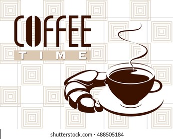 Cup Of Coffee And Croissant, Illustration, Vector, Logo