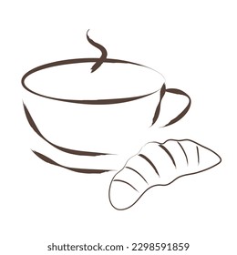 A cup of coffee and croissant. A cup of tea and croissant. 