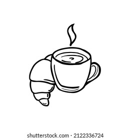 Cup of coffee and croissant vector icon