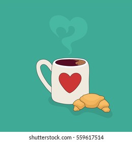 cup of coffee with a croissant vector illustration
