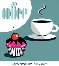 Cup of coffee and cupcake