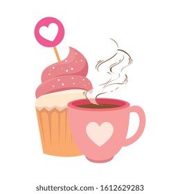 cup coffee with cupcake isolated icon vector illustration design