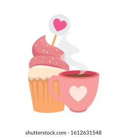 cup coffee with cupcake isolated icon vector illustration design