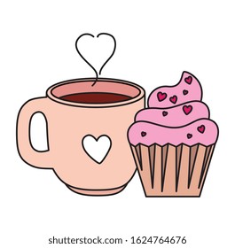 cup coffee with cupcake isolated icon vector illustration design